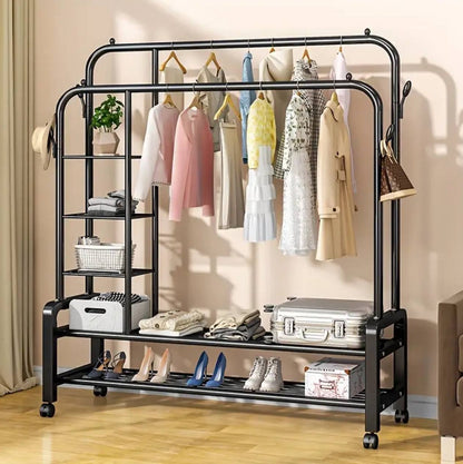 Double Layer Garment Rack Floor  Standing Clothes Hanger