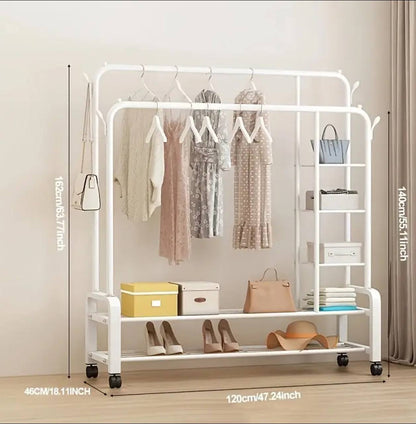 Double Layer Garment Rack Floor  Standing Clothes Hanger