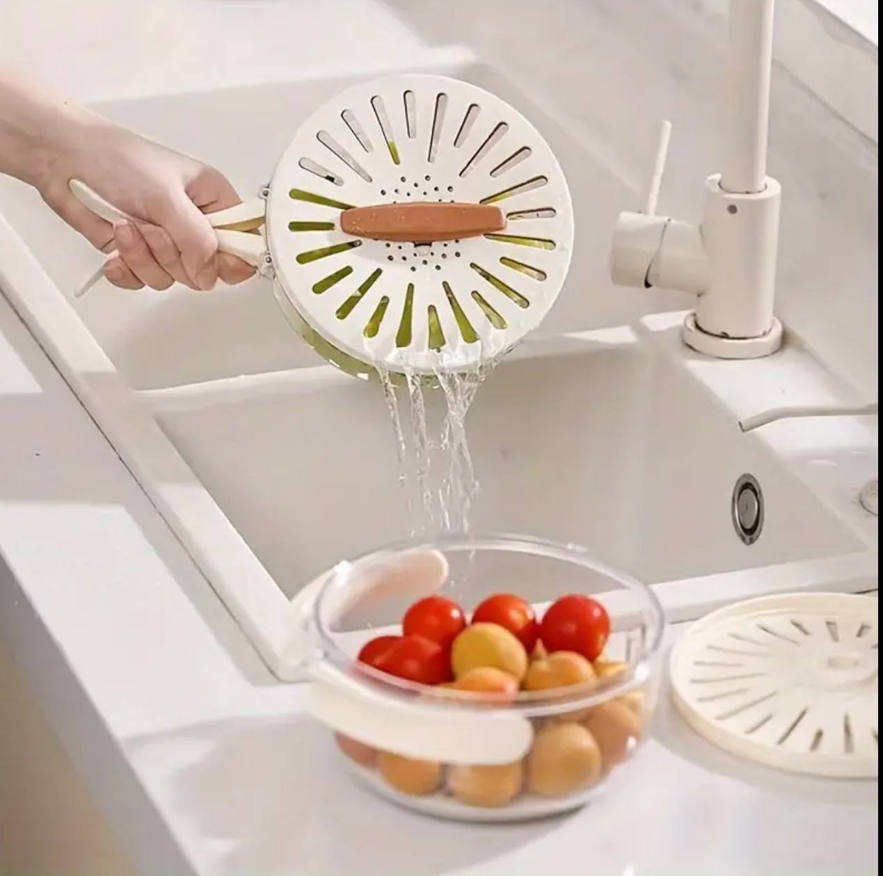 Multi-functional Food Storage, Fruits/Vegetable Drainer/Colander Container with Foldable handle