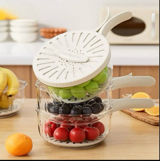 Multi-functional Food Storage, Fruits/Vegetable Drainer/Colander Container with Foldable handle