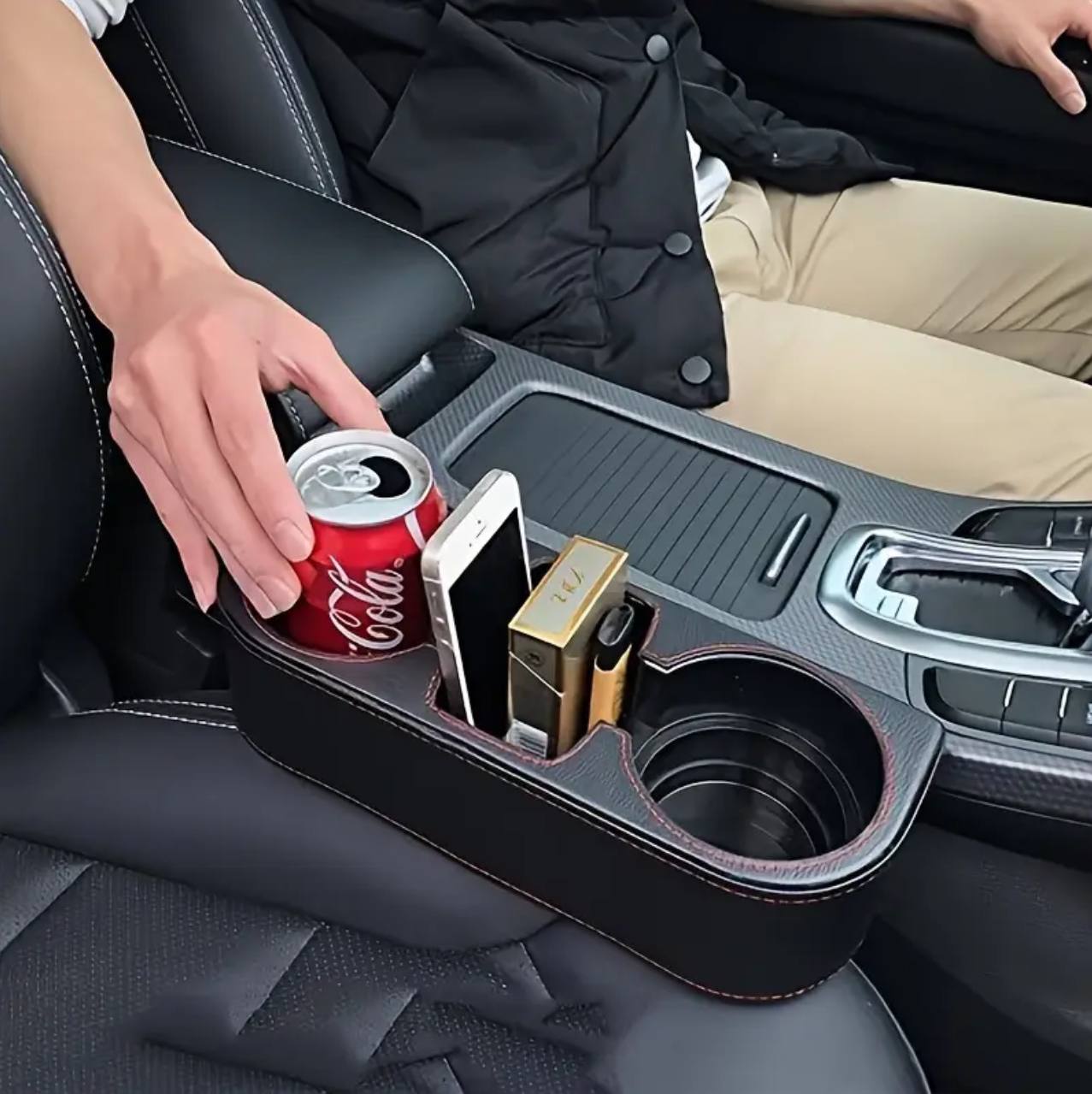 Car Cup Holder with Phone Holder & double Side Holders with high Quality Leather Cover