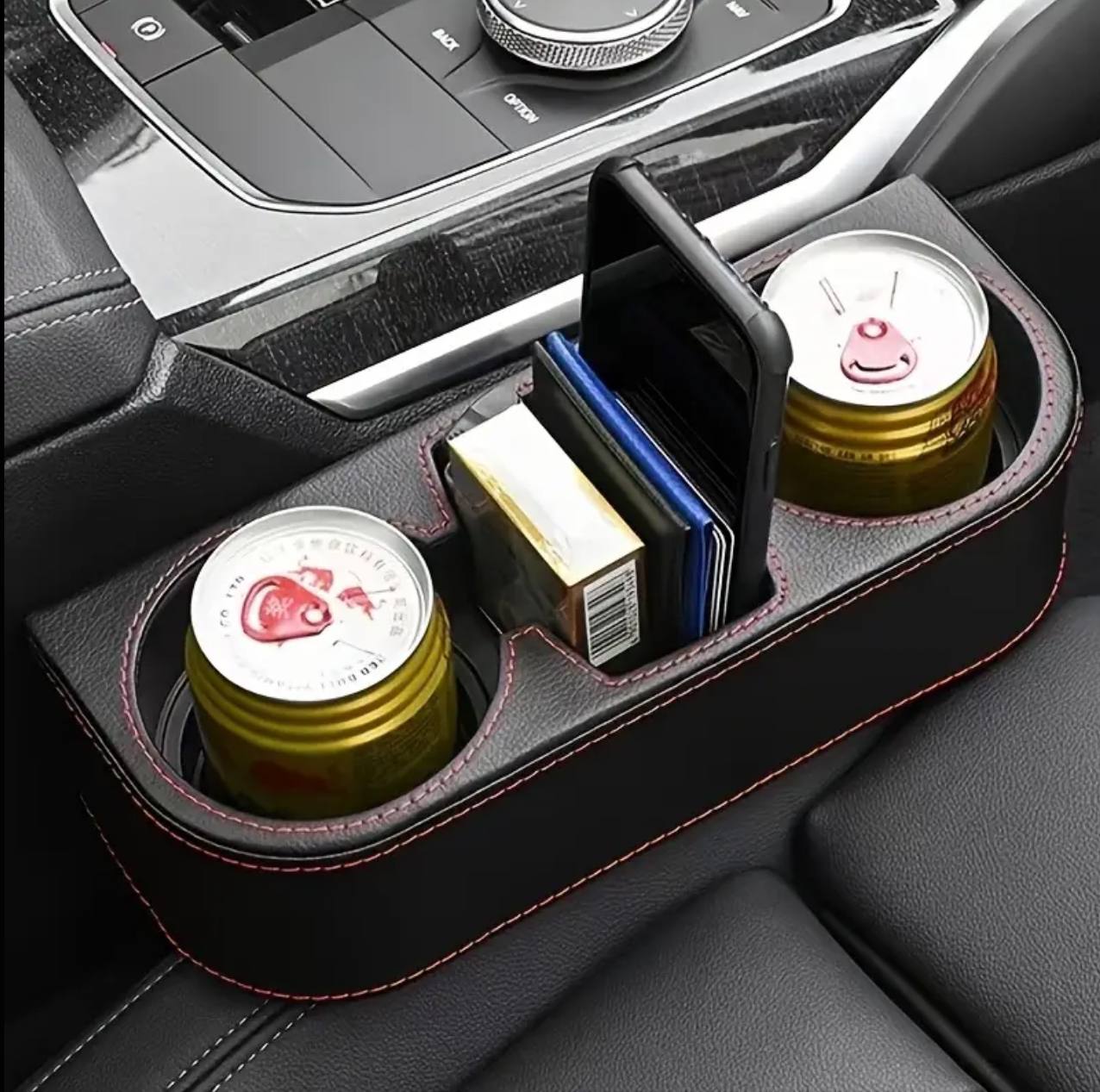 Car Cup Holder with Phone Holder & double Side Holders with high Quality Leather Cover