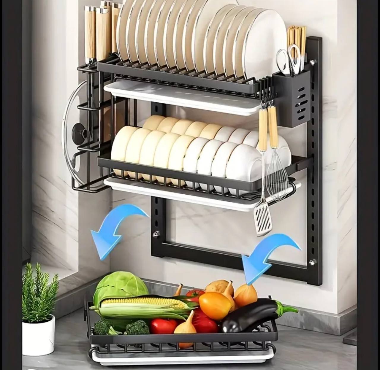 3layers Black coated dish rack, heavy steel