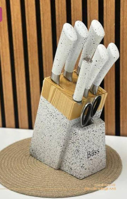 8pcs set Granite Bass knives with Bamboo stand