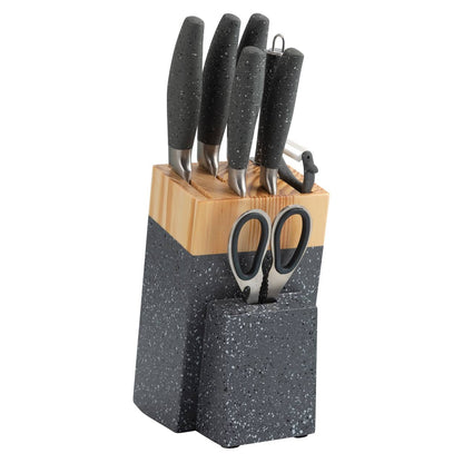 8pcs set Granite Bass knives with Bamboo stand