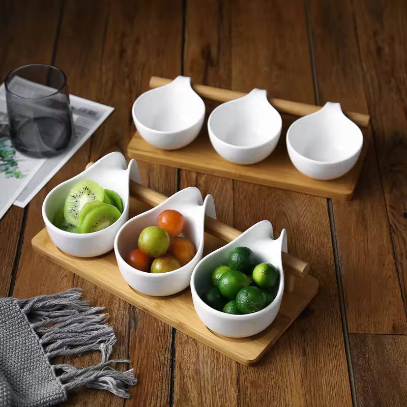3pcs sauce bowls set with Bamboo tray