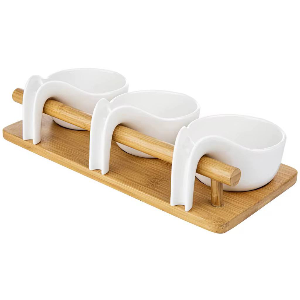 3pcs sauce bowls set with Bamboo tray