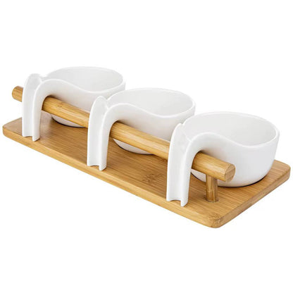3pcs sauce bowls set with Bamboo tray