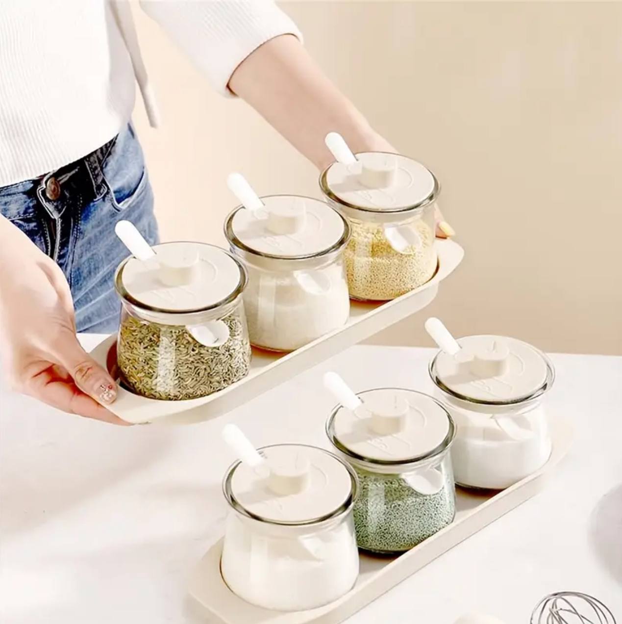 3pcs Glass Canister Seasoning Set.