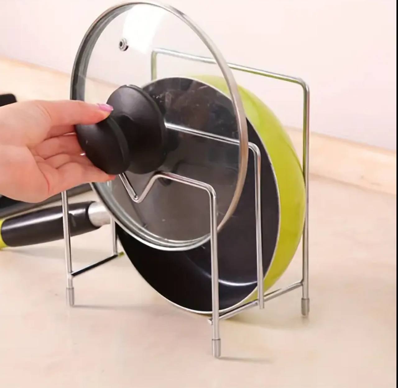 Stainless Steel Counter Top Lid Holder.