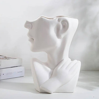 Ceramics Vase Human Head Abstract Half Body Flower vase