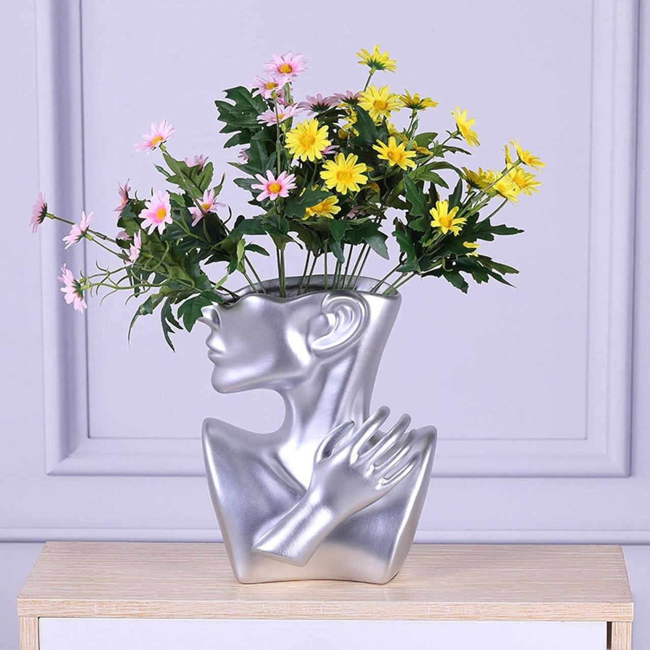 Ceramics Vase Human Head Abstract Half Body Flower vase