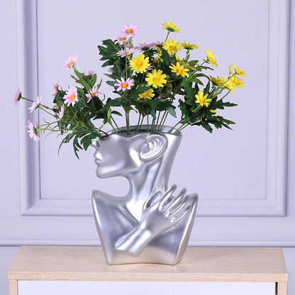 Ceramics Vase Human Head Abstract Half Body Flower vase