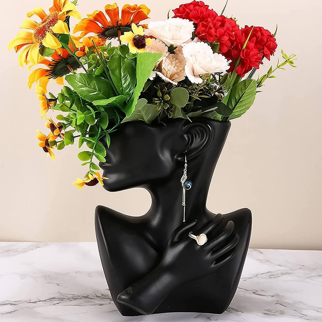 Ceramics Vase Human Head Abstract Half Body Flower vase