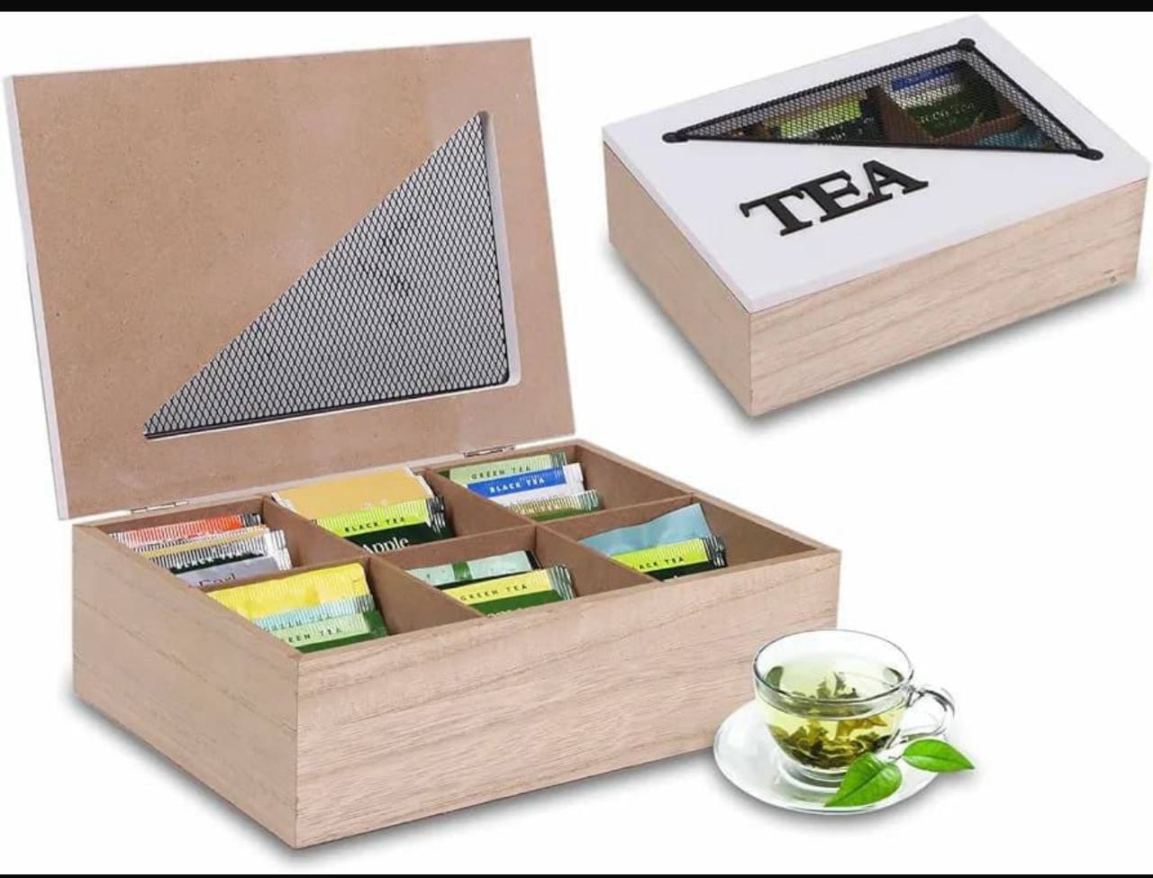 6 compartments wooden teabag / coffee organizer