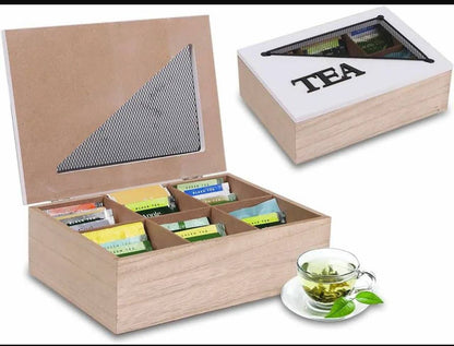 6 compartments wooden teabag / coffee organizer