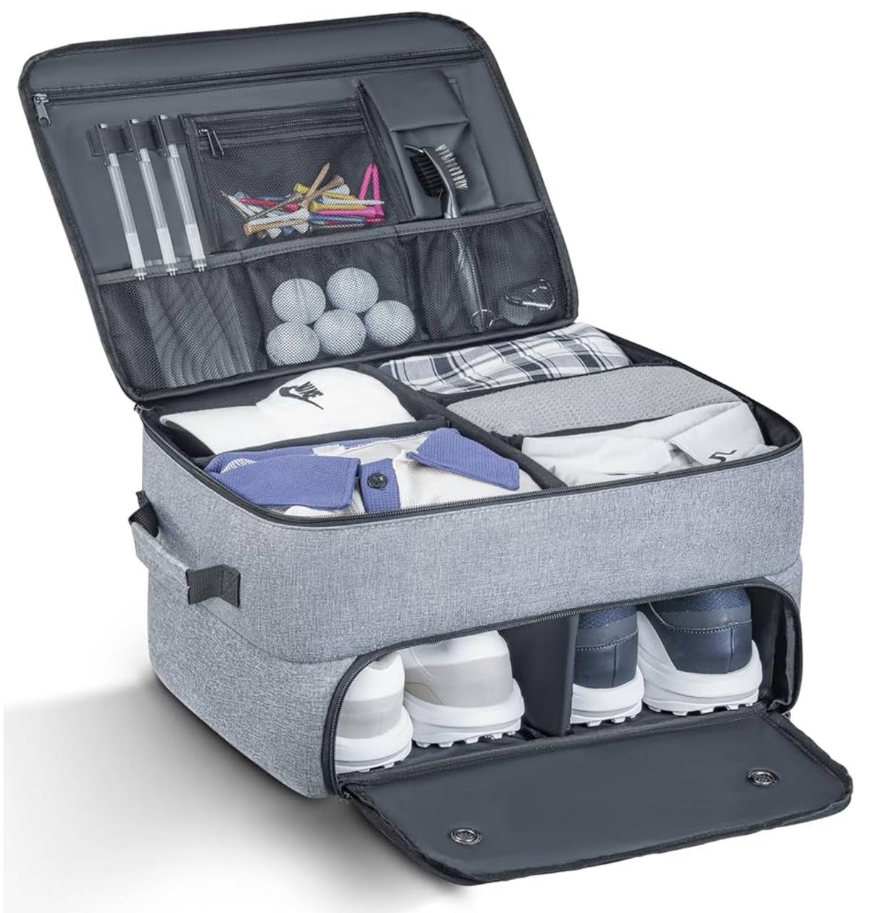 2 Layers Golf Trunk Organizer with Compartments for Golf Essentials