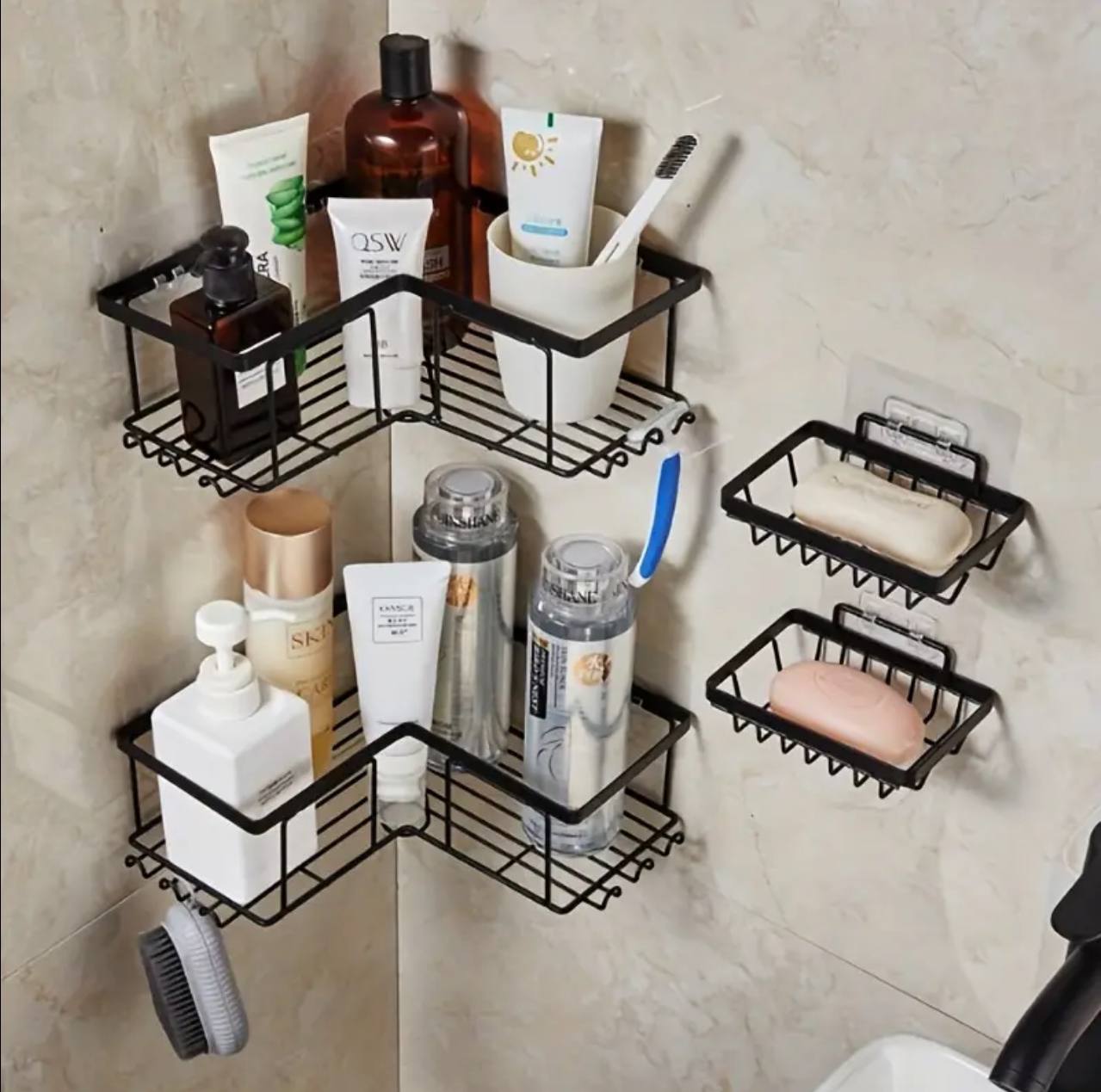 5pcs Set   Corner Shower caddy shelf/Bathroom organizer