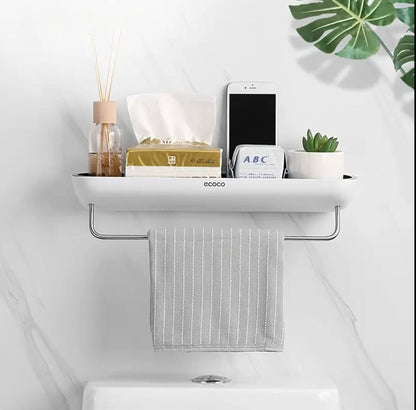 Wall mounted self adhesive shower caddy shelf with towel rail