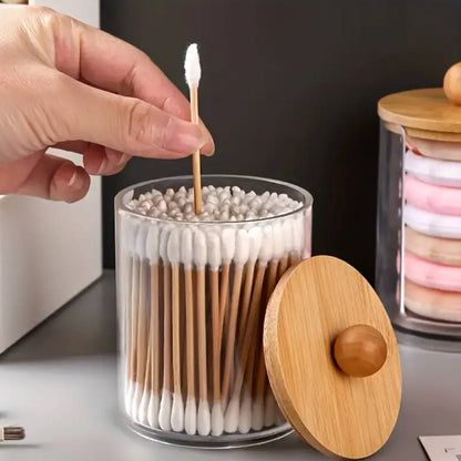 3pcs set acrylic swab storage organizer with Bamboo holder