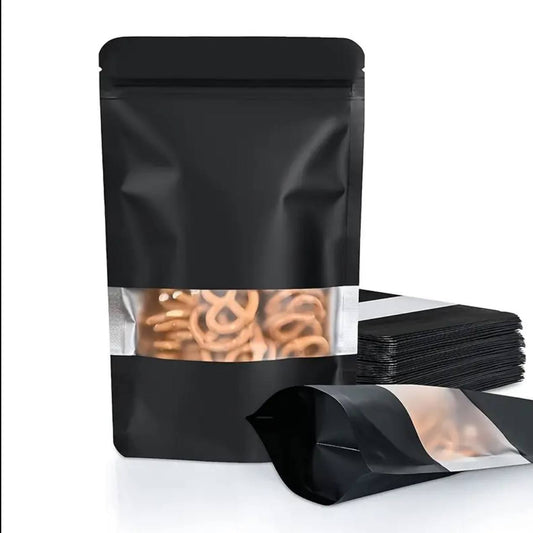 50pcs Stand up pouch with ziplock, window/ matte metallised.