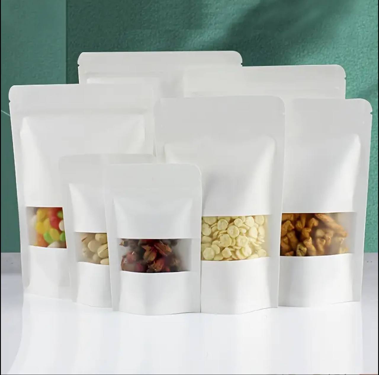 50pcs Stand up pouch with ziplock, window/ matte metallised.