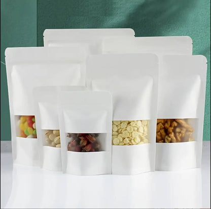 50pcs Stand up pouch with ziplock, window/ matte metallised.