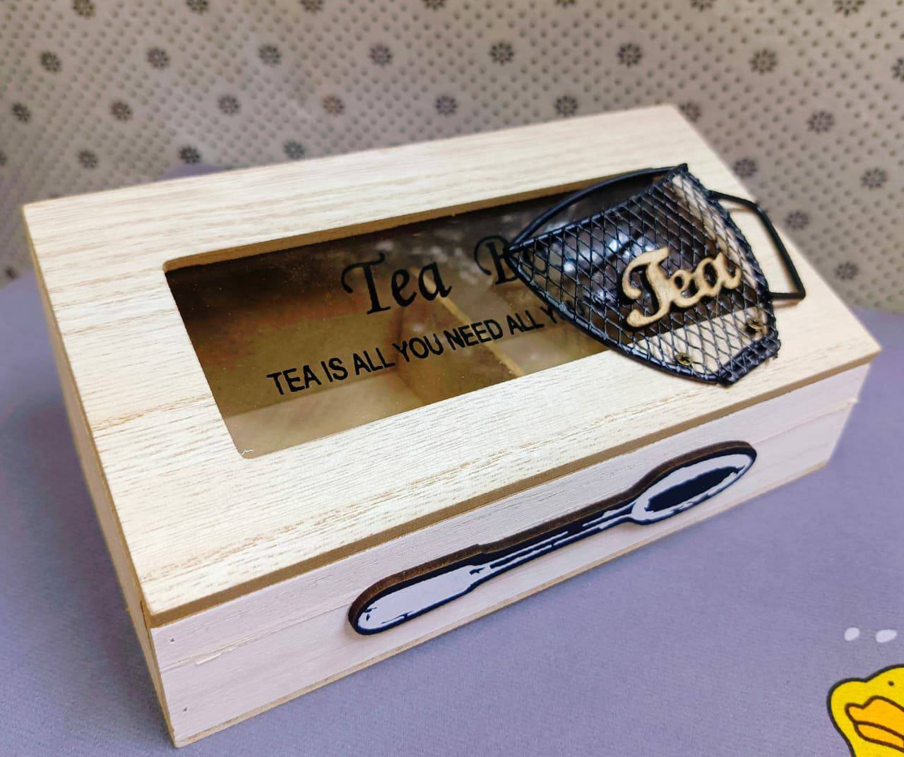 2 compartments wooden teabag / coffee organizer
