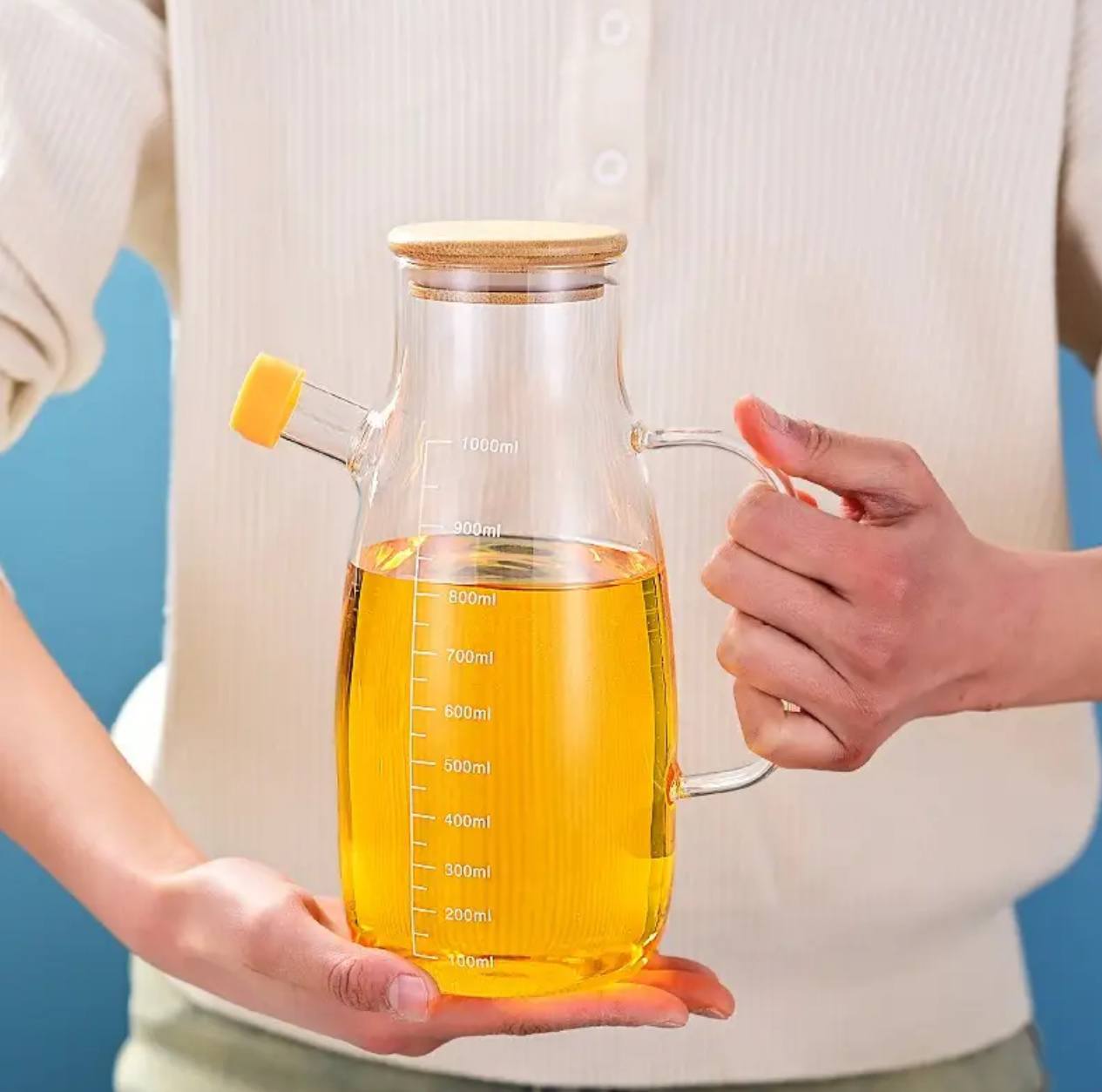 1000ml Glass Oil Bottle with Bamboo Lid