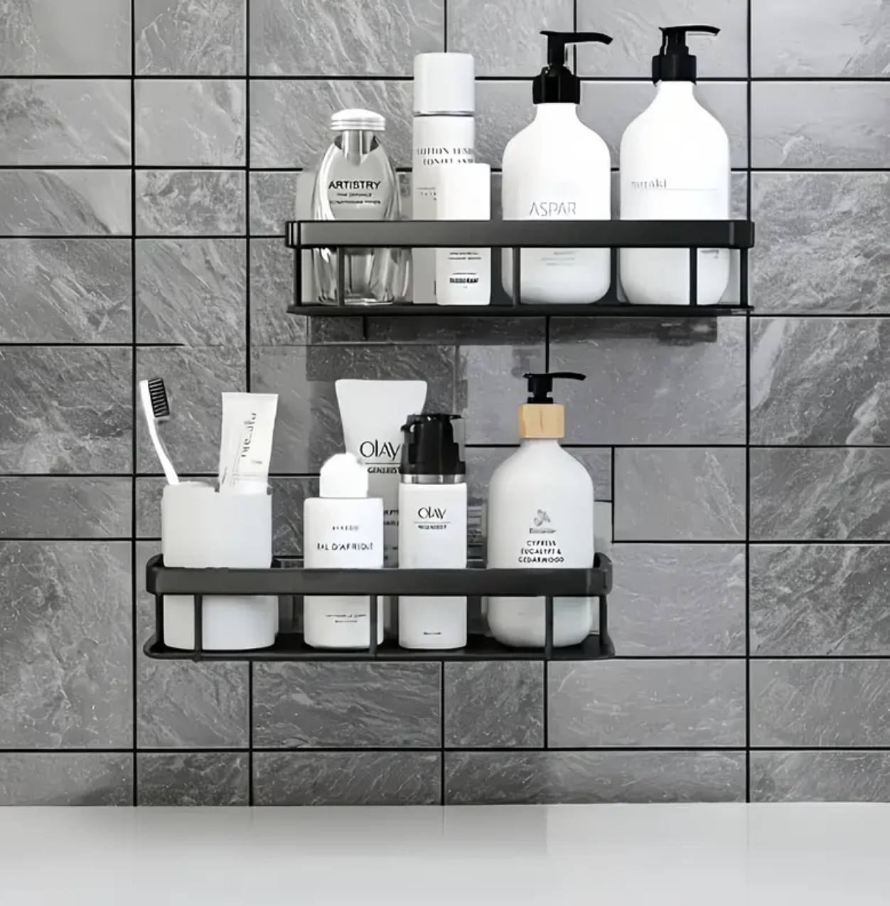 2 pcs Aluminum alloy  Rectangular Shelf with adhesive stickers