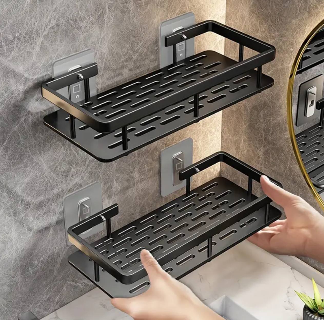 2 pcs Aluminum alloy  Rectangular Shelf with adhesive stickers