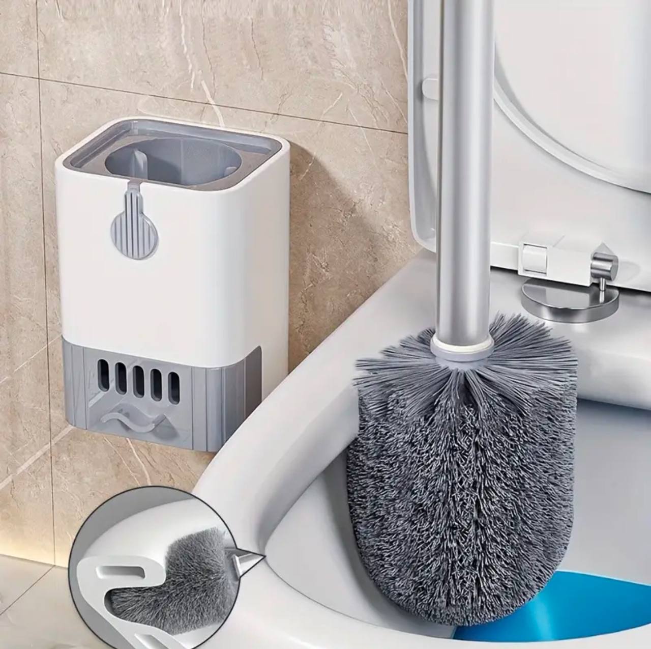 Wall Mounted Long Handle Toilet Cleaning Brush With Holder