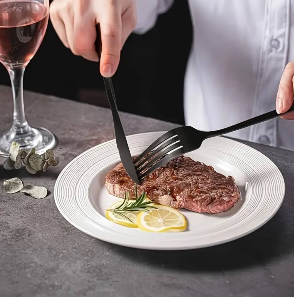 30Pc Black Stainless Cutlery Set