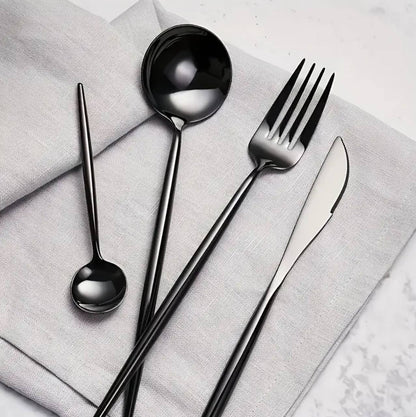 30Pc Black Stainless Cutlery Set