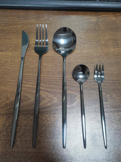 30Pc Black Stainless Cutlery Set