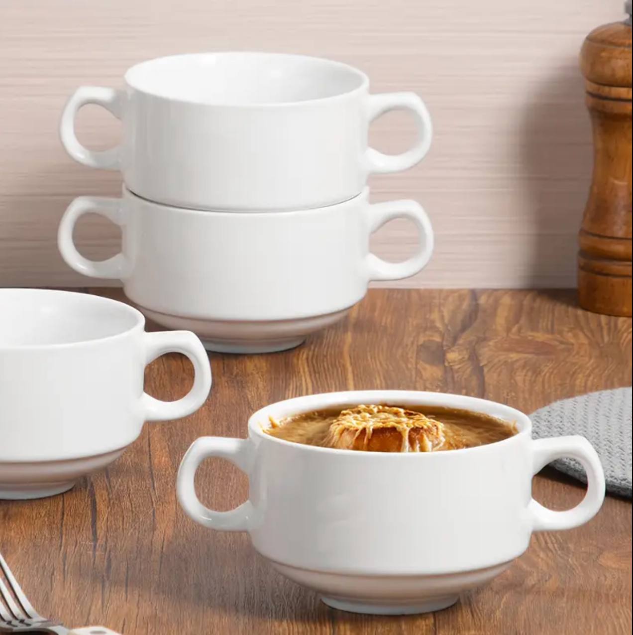 6pcs Ceramic bowl 2handle