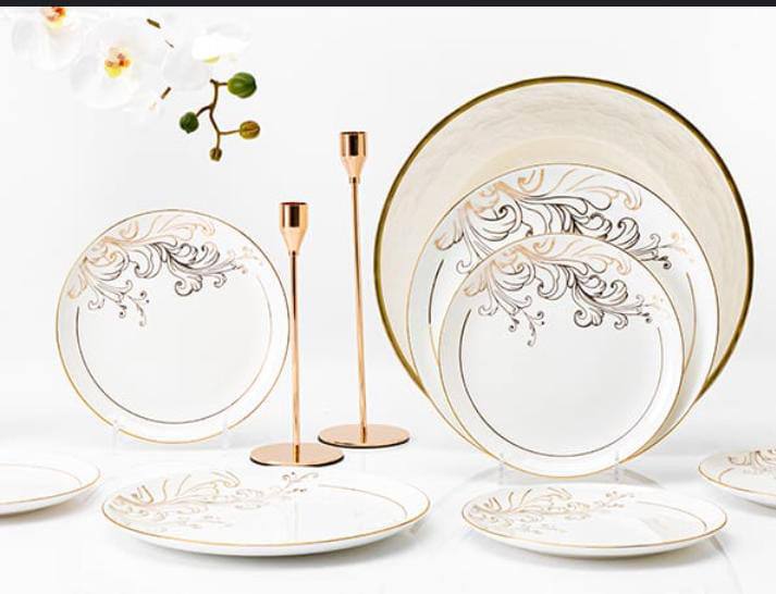 6pcs Bone china grey flower round dinner plate