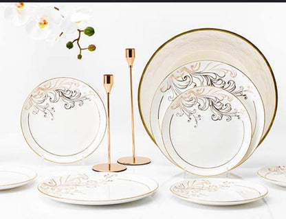 6pcs Bone china grey flower round dinner plate