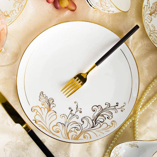 6pcs Bone china grey flower round dinner plate