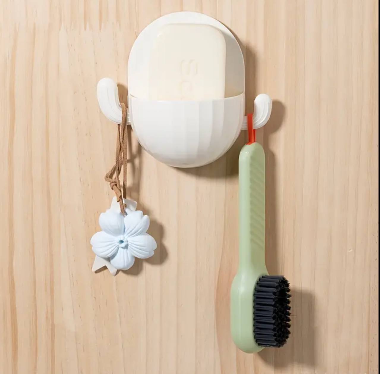 Wall Mounted Bathroom Container Holder with Hooks.