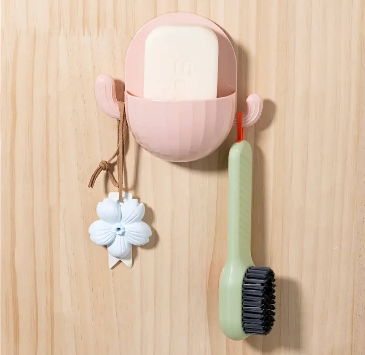 Wall Mounted Bathroom Container Holder with Hooks.