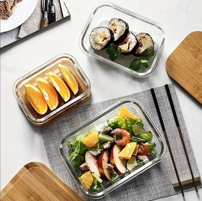 3pcs glass bowl storage containers with bamboo