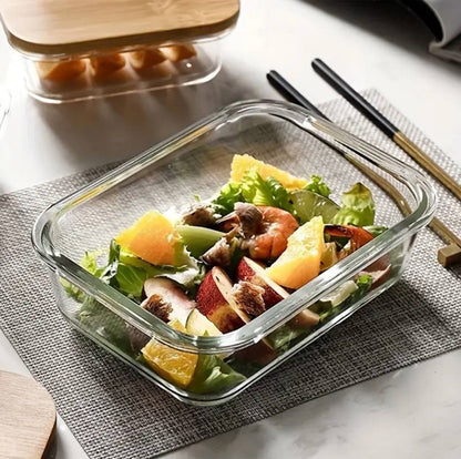 3pcs glass bowl storage containers with bamboo