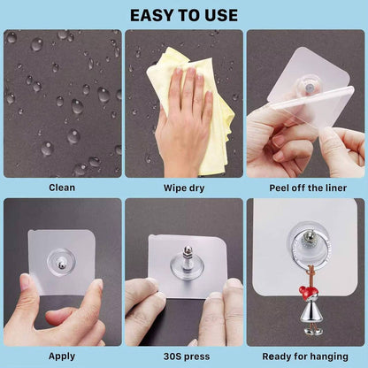 10PCS TRANSPARENT ADHESIVE WALL HOOKS