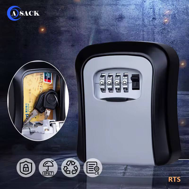 Wall-Mounted Key Lock Box Full Metallic 4-Digit Combination Key Safe Box with Resettable Key Password