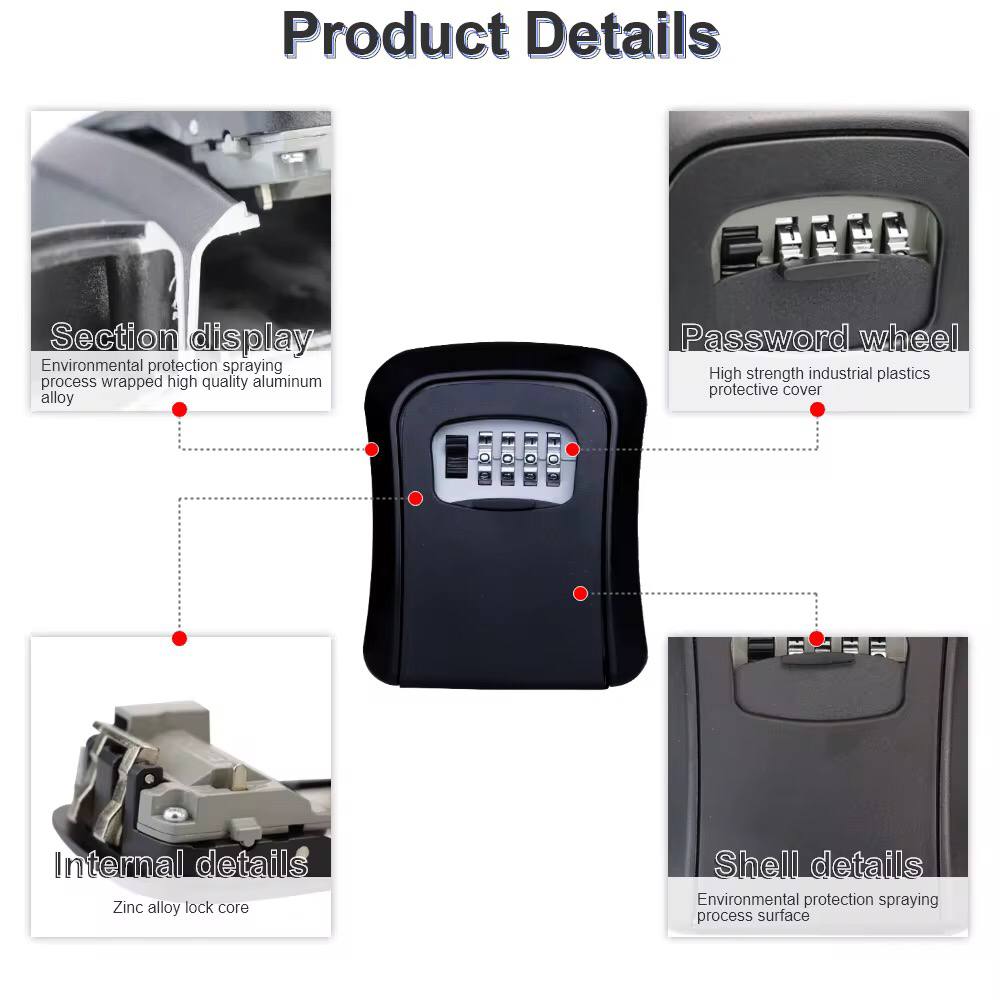 Wall-Mounted Key Lock Box Full Metallic 4-Digit Combination Key Safe Box with Resettable Key Password