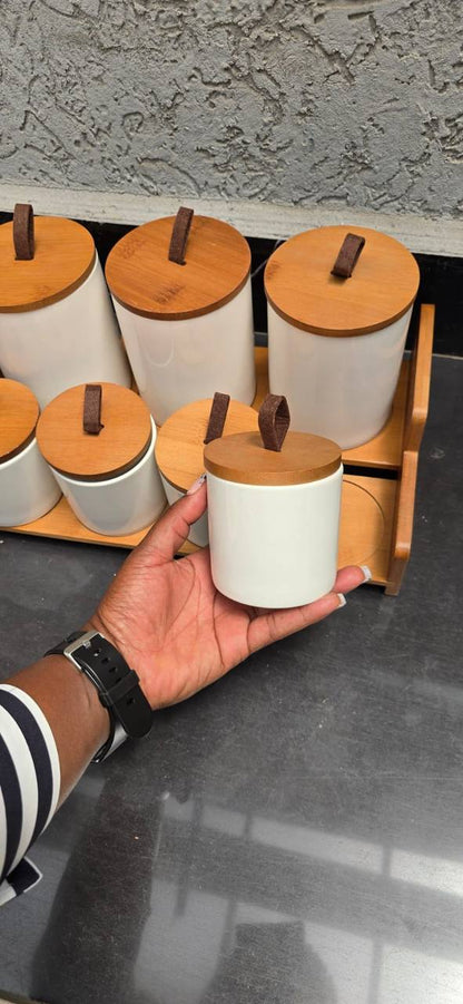 7pcs Ceramic Canisters Set  with Bamboo Stand