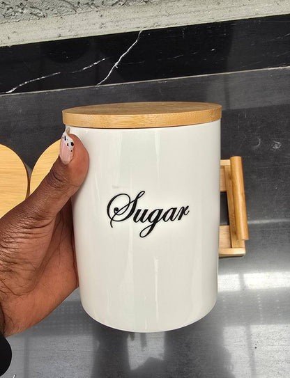 3pcs Ceramic Canisters Set  with Bamboo Stand