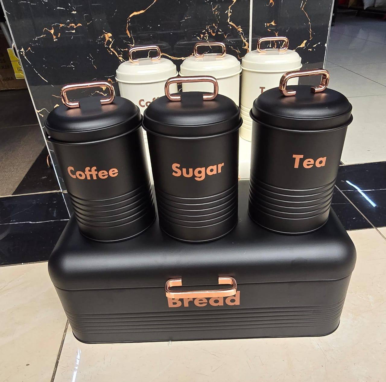 Alloy Bread Bin with Three Canister Set