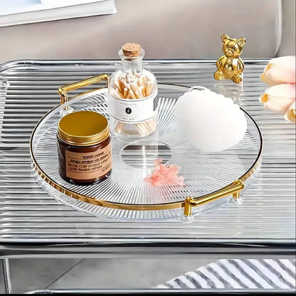 Acrylic Round Vanity Tray with Gold Handles